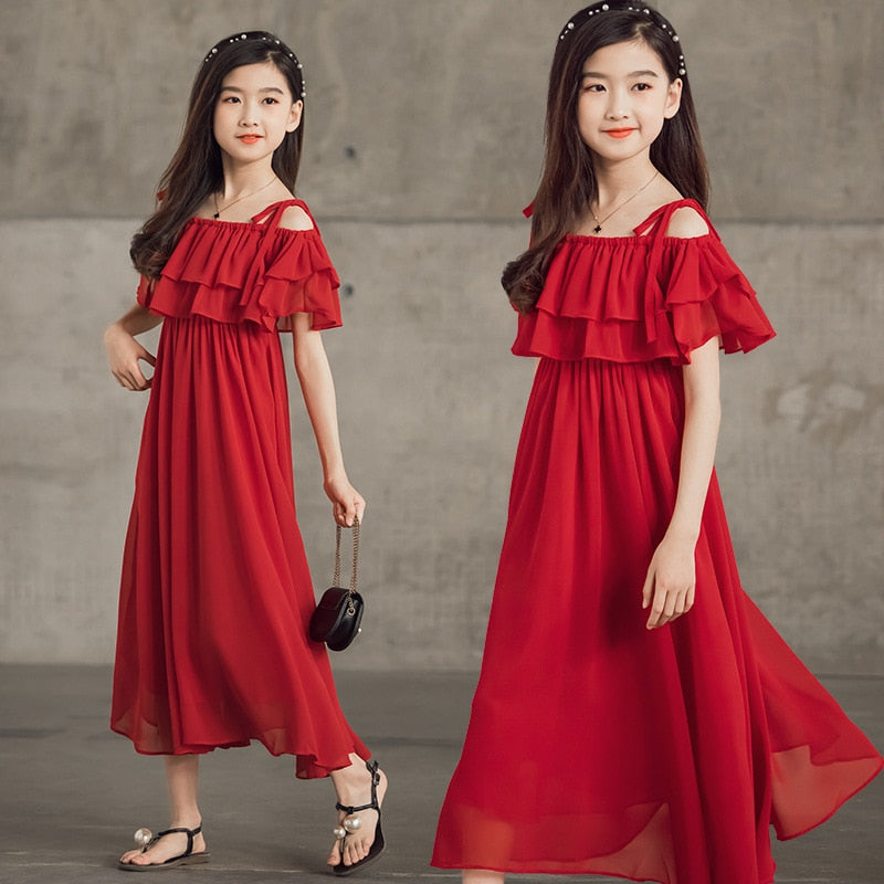 Kids Dresses for Girls Clothes 2022 Summer Evening Party Sling Long Dress Children Princess Dress Kids Outfits 10 12 14 Years