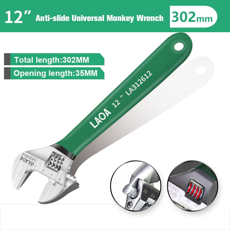 LAOA, llave inglesa Universal antideslizante, llave inglesa ajustable, llaves de ajuste con escala, llave de acero inoxidable, herramientas manuales