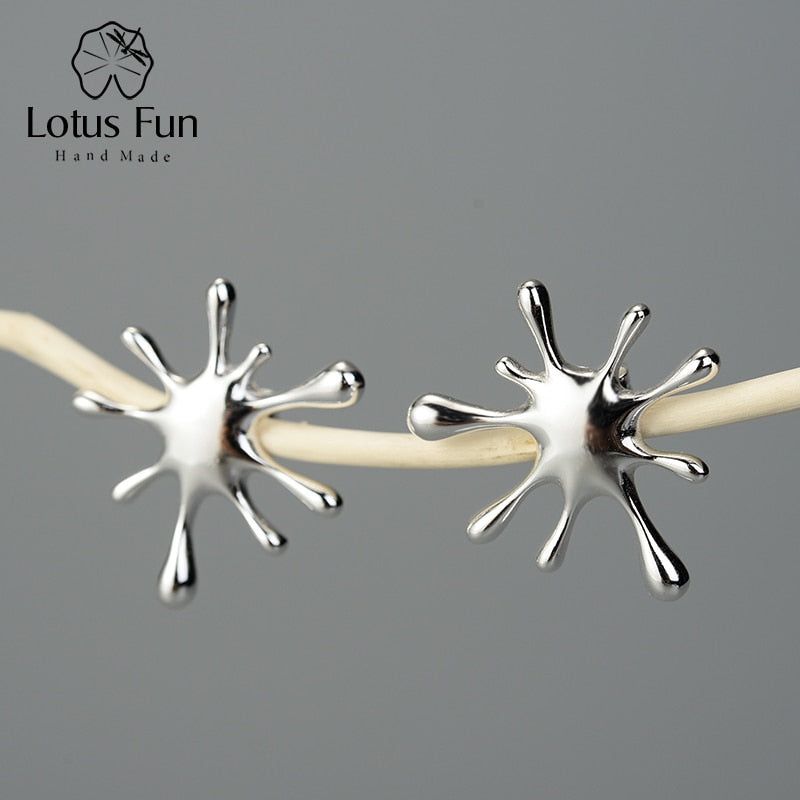 Lotus Fun Real 925 Sterling Silver Natural Creative Handmade Designer Fine Jewelry Splashing Metal Stud Earrings for Women