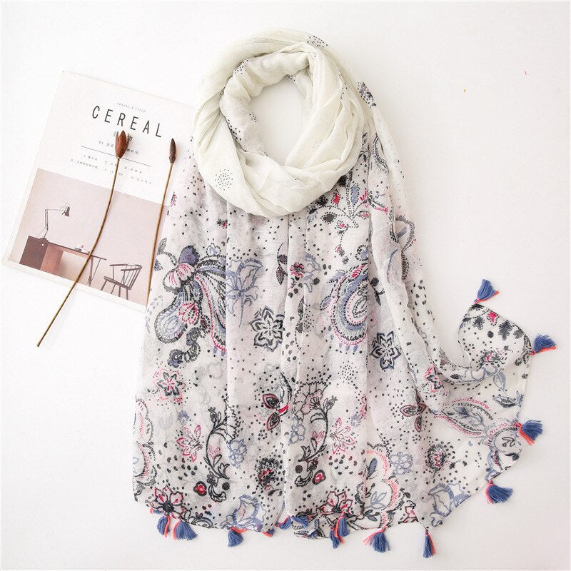 2020 fashion spring summer geometry printing cotton scarf with tassel fashion wraps shawls sunscreen beach hijabs wholesale