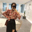 Alien Kitty Pleated Florals Stand Feminine Hollow Out Chic 2020 All-Match Sweet Flare Sleeves Women Loose Office Lady Blouses