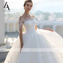 Fashion Appliques Lace Wedding Dress Beaded Long Sleeve Illusion Ball Gown Vestido De Novia Princess LelaAcra S102 Bridal Gown