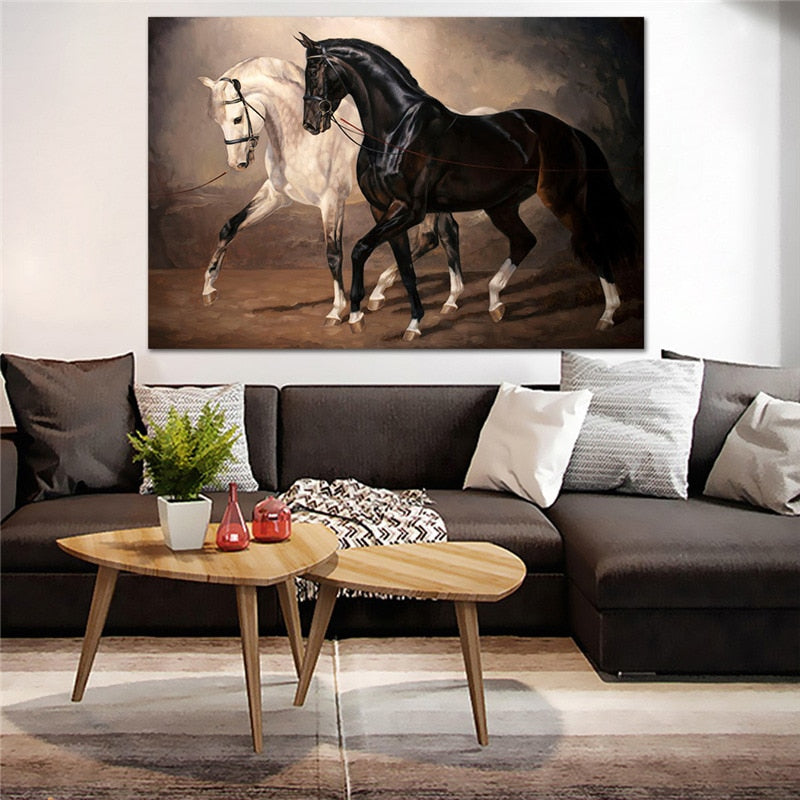 Schwarz-Weiß-Pferd, Wandkunst, Leinwanddrucke, moderne Tier-Leinwandkunst, Gemälde an der Wand, Leinwandbilder, Poster, Wanddekoration
