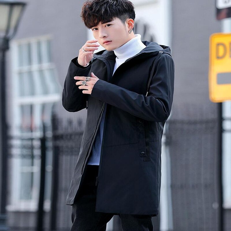 2019 Winterjacke Männer mit Kapuze Slim Korean Parka Hombre lange Jacke Mantel Kaschmir Herren Windjacke Parkas Baumwolle Jugendkleidung