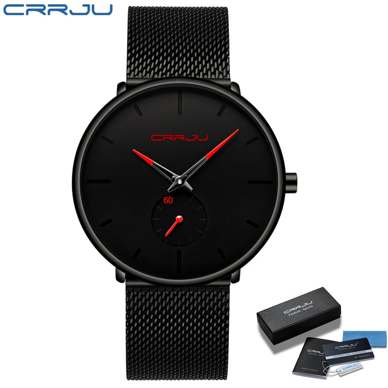 CRRJU Herrenuhren Ultradünn, minimalistisch, wasserdicht – modische Armbanduhr für Herren, Unisex, Kleid mit Edelstahl-Mesh-Band