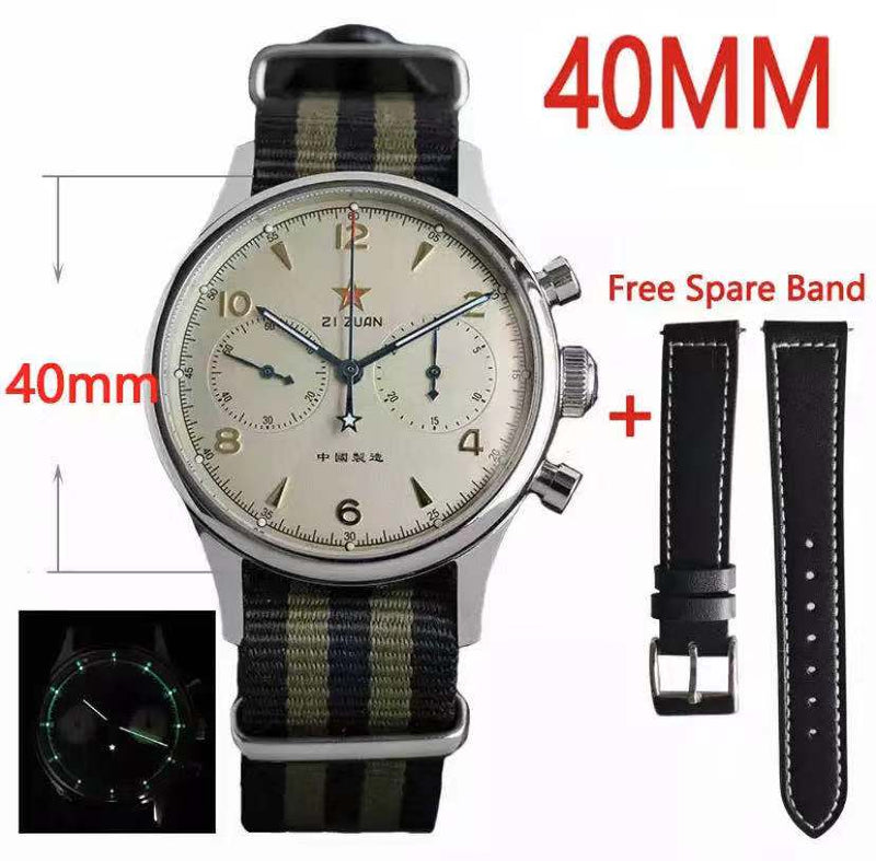 40mm 38mm 1963 Pilot Watch Men Chronograph  Skeleton ST1901 movement Air Force Mechanical Sapphire watch TWO Strap