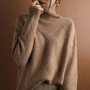 Cashmere sweater women turtleneck sweater pure color knitted turtleneck pullover 100% pure wool loose large size sweater women