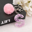 1PC Keyring Pink Color English Letter Keychain with Puffer Ball  26 English word Glitter Resin A TO Q Handbag Charms for Woman
