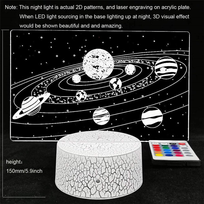 USB 16 Colors Night Light&24 Key Remote Solar System 3D Illusion Lamp Universe Space Kids Boys Girls Birthdays or Holidays Gifts