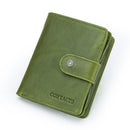 CONTACT'S Genuine Leather RFID Vintage Wallet Men With Coin Pocket Short Wallets Small Zipper Walet With Card Holders Man Purse