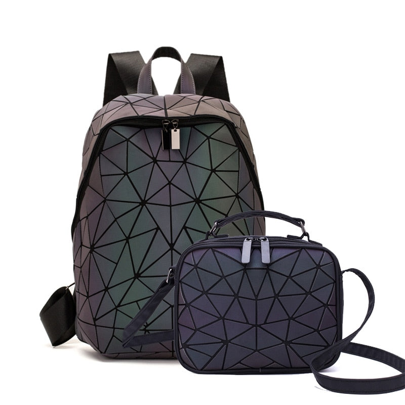 Conjunto de mochilas para mujer, mochila luminosa geométrica, bolso escolar, mochila de viaje noctilucente holográfica, mochila para estudiante femenina 2021