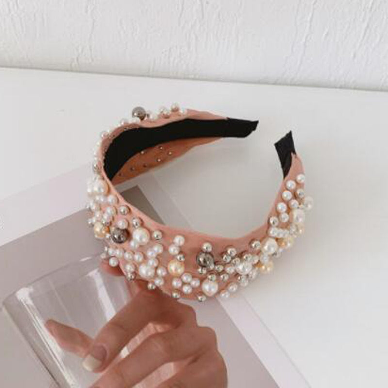 PROLY New Fashion Women Hair Accessories Wide Side Headband Mix Pearls Baroque Hairband For Adult Center Knot Headwear Wholesale