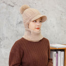 2021 Warm Neck Knit Hat Fur Pompoms Hat Mask Winter Hat For Girl Wool Knitted Hat Female Balaclava Caps Gorras Bonnet