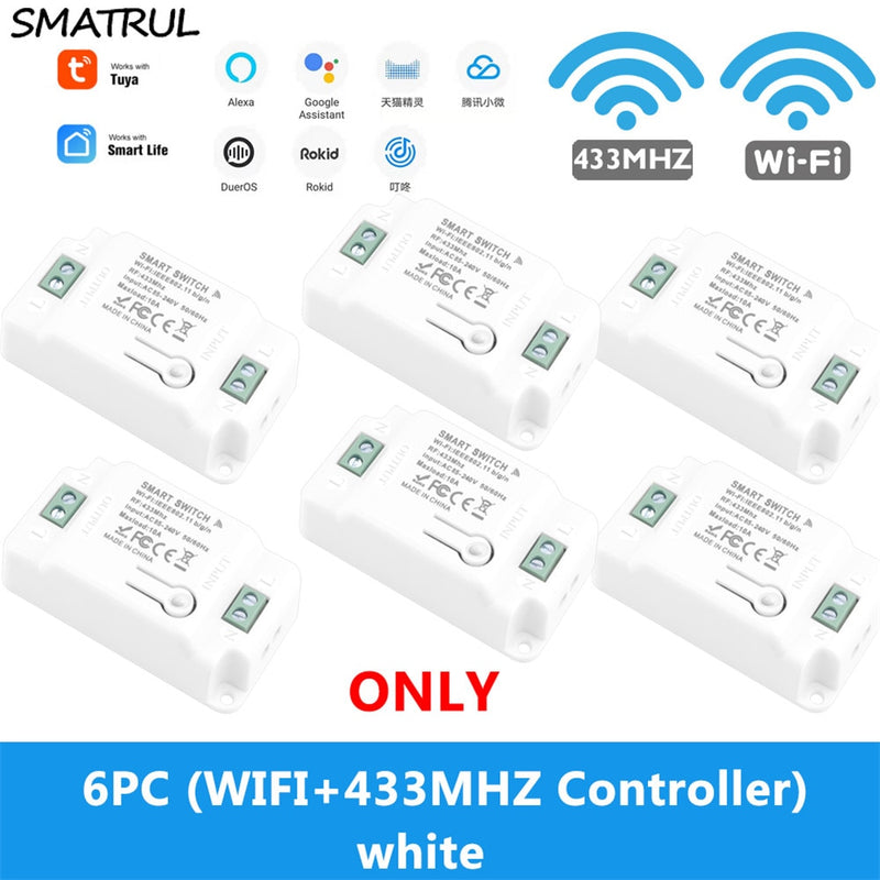 SMATRUL Tuya Smart Life Home APP WiFi + RF 433Mhz interruptor luz pared relé temporizador módulo voz Google Home Alexa 110V 220V 10A lámpara