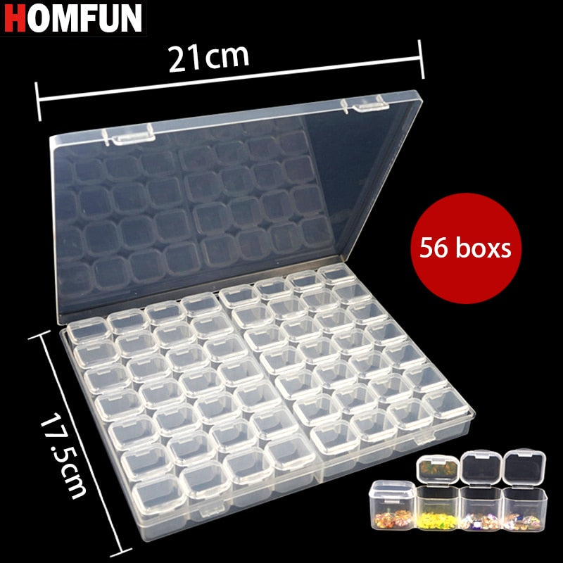 HOMFUN 28/56 Slots Diamond Painting Plastic Storage Box Embroidery Accessory Case Clear Beads Storage Boxes Cross Stitch Tools