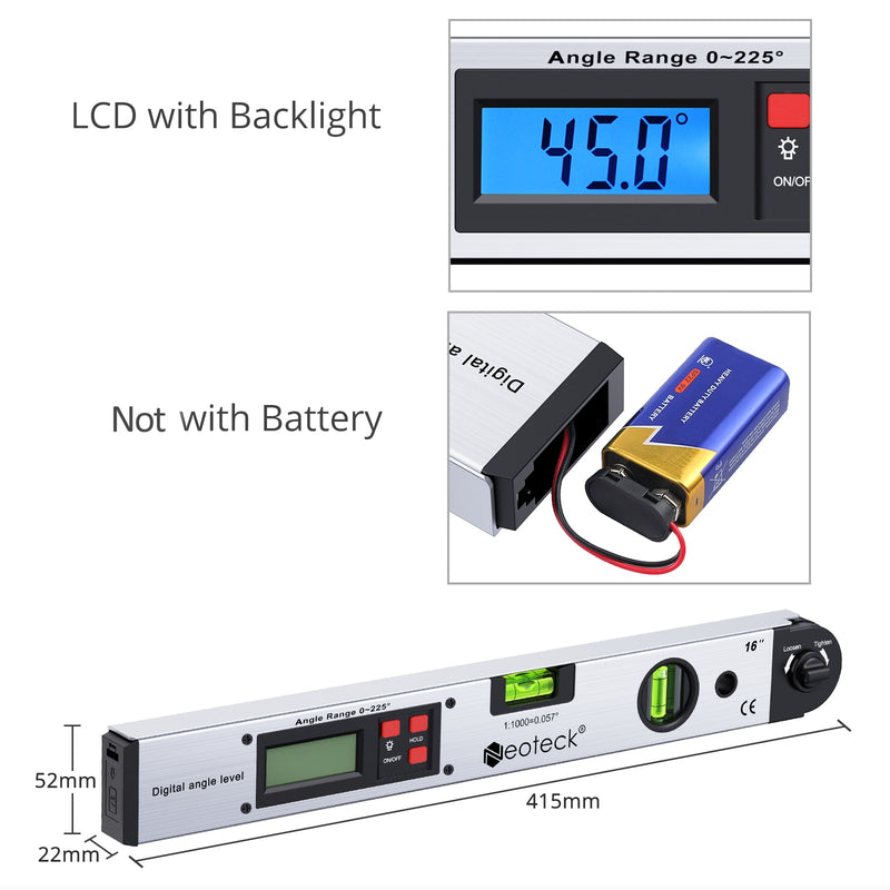 Neoteck 0~225° Digital Protractor Spirit Level Angle Finder Gauge Meter Digital Angle Finder Electronic Protractor LCD Display