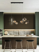 Black LED Chandelier Clear Glass Ball Modern Long Pendant Lamp For Dining Room Bar Restaurant Coffee Shop Office Hanging Light