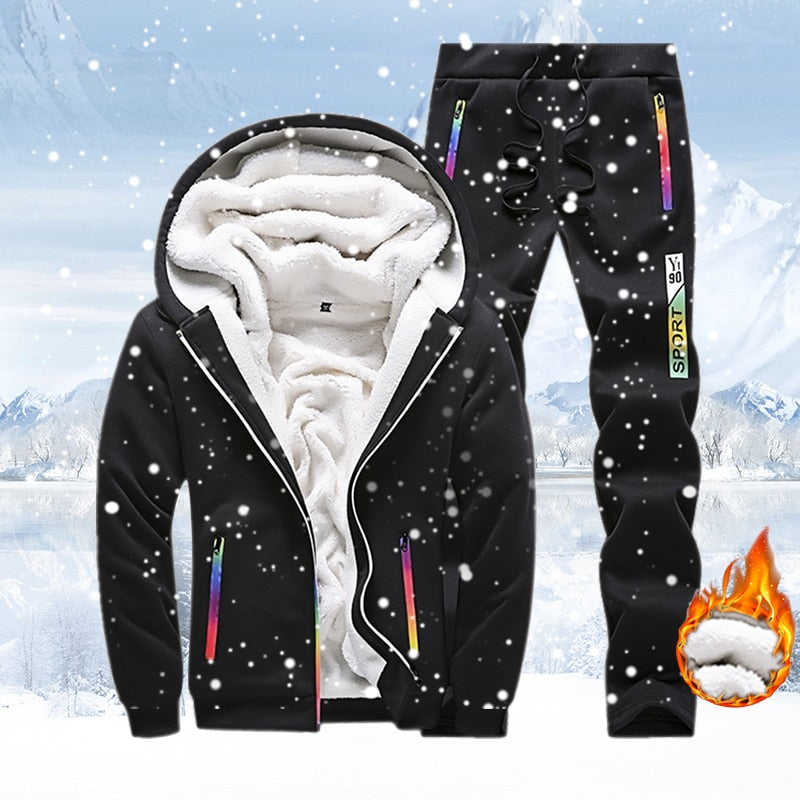 Tracksuits Men Sweatshirt Sporting Sets Winter Warm Thick Casual Fleece Suit Jacket+Pants 2PCS Men&