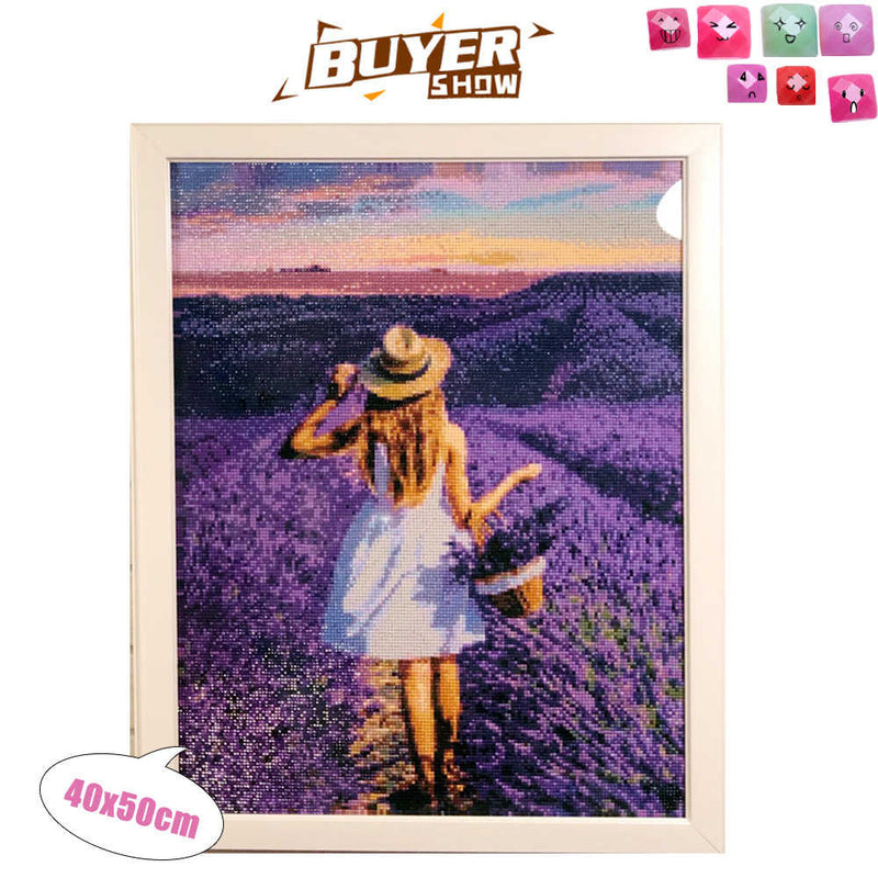 Huacan 5d Diamond Painting Girl New Arrivals Embroidery Lavender Mosaic Cross Stitch Flower Home Decor Diamond Art