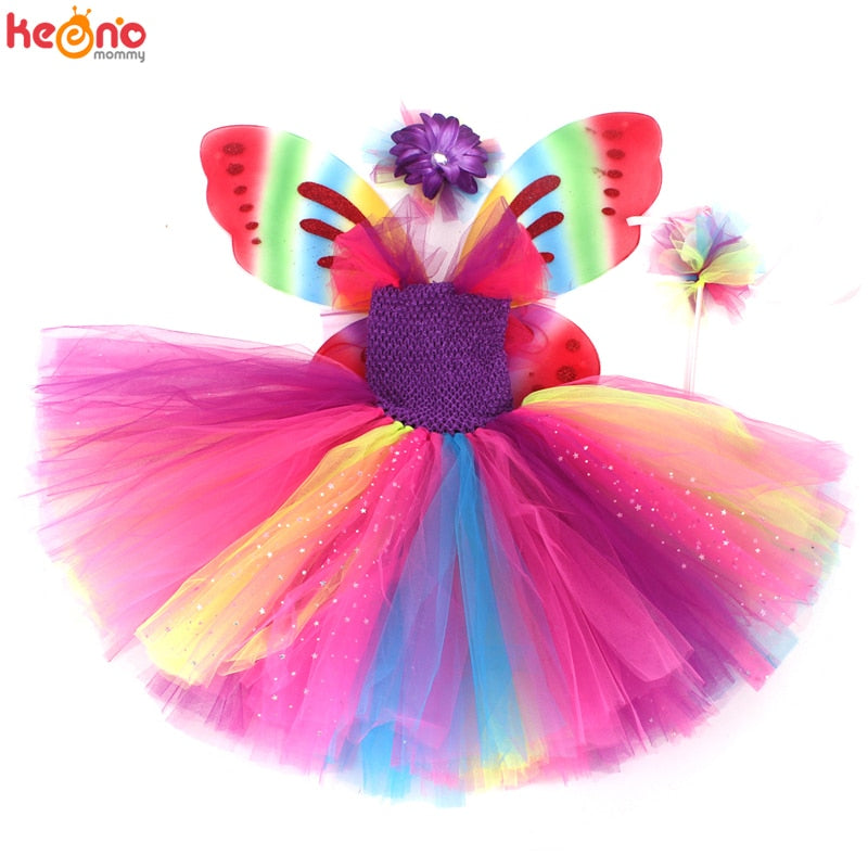 Mädchen Schmetterling Fee Kostüm Tutu Kleid Flügel Kostüm Kinder Prinzessin Geburtstagsfeier Halloween Cosplay Kinder Frühling Tüllkleid