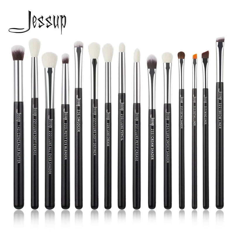 Jessup Eye Makeup Brushes Set 15pcs Precise Eyeshadow Brush Eyebrow EyeLiner Blending Concealer Natural Synthetic Black T177