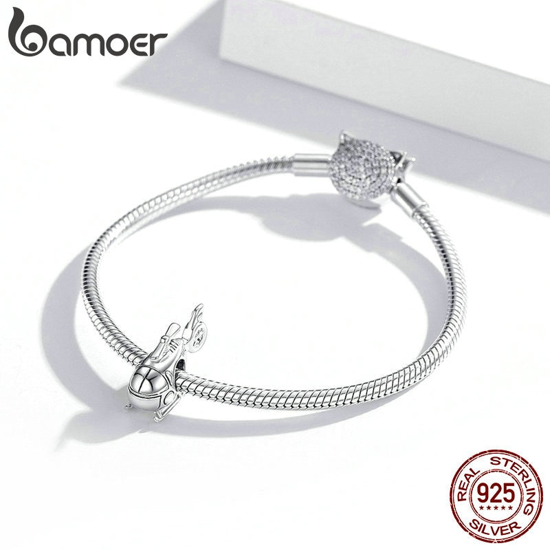 bamoer 925 Sterling Silver Charm for Original DIY Bracelet &amp; Bangle Vintage Little Helicopter Charms Jewelry Bracelet SCC1699