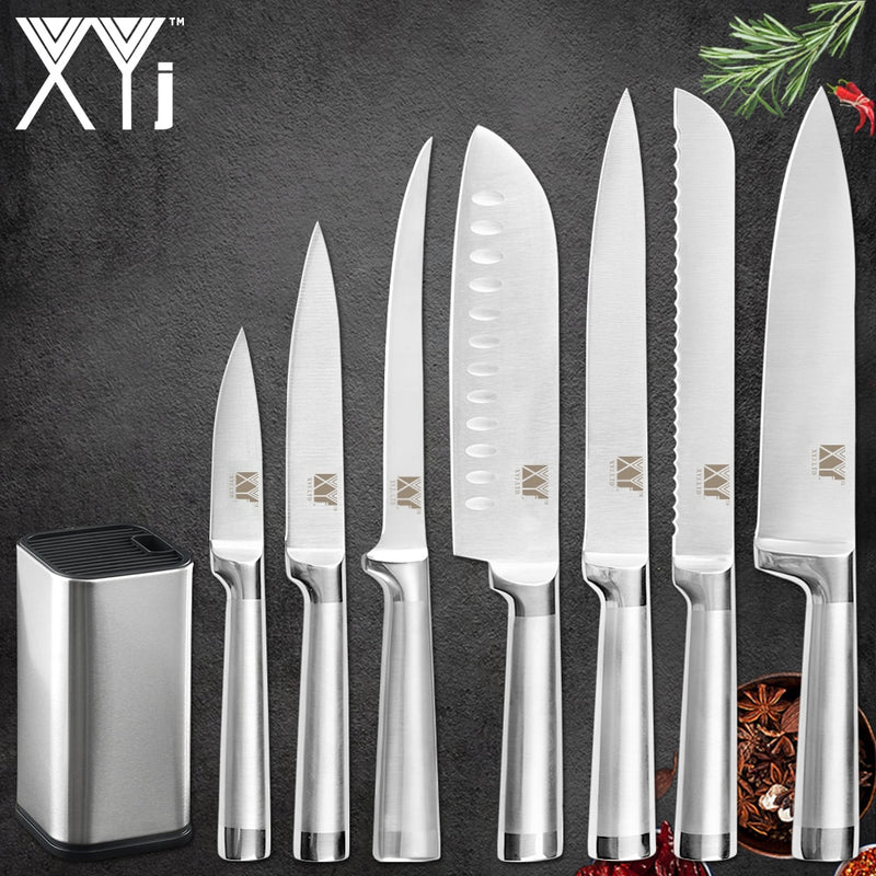 XYj Küche 8-teiliges Edelstahl-Messerset 8-Zoll-Messerständer Ausbeinen Santoku-Messer Fisch Sushi im japanischen Stil Kochwerkzeuge