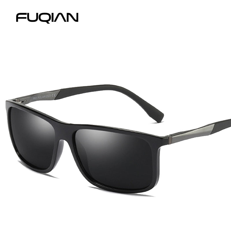 FUQIAN Brand Designer TR90 Square Polarized Men Sunglasses Ultra Light Sun Glasses Male Vintage Driving Eyewear