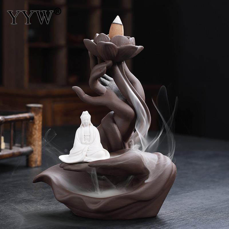 Buddha Hand Backflow Incense Burner Waterfall Incense Burner Lotus Holder Censer Fragrance Stand Ceramic Quemador Decoration