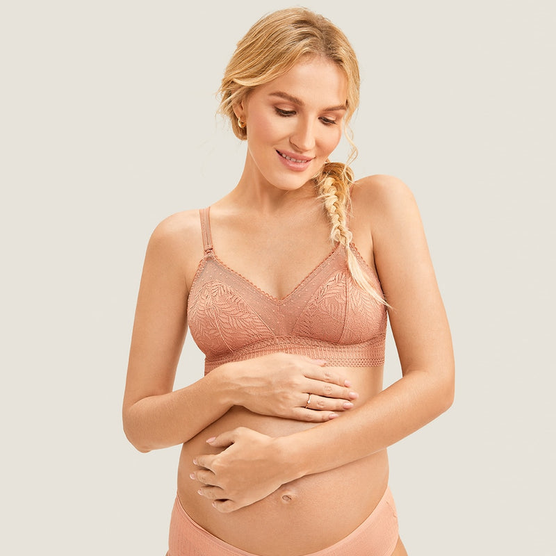 MOMANDA Lace Breastfeeding Maternity Nursing Bra For Pregnant Women Lightly Padded Wireless Double Strap Lingerie S-XL