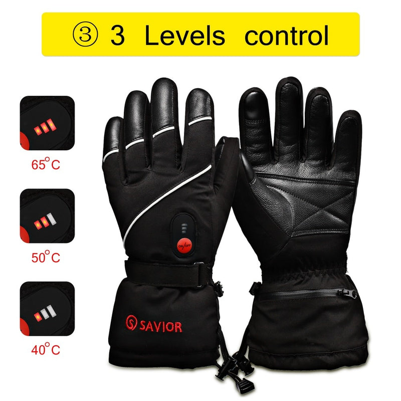 Guantes calefactables de invierno de Savior para mujer, guantes de esquí con calefacción eléctrica, guantes para hombre para deportes, manoplas térmicas de cuero recargables