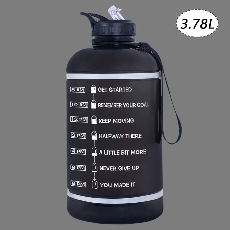 ZOMAKE 2.2/3.78L Gallon Water Bottle with Time Marker &amp; Straw, Motivational Water Jug BPA Free Leakproof Large Water Bottles Gym