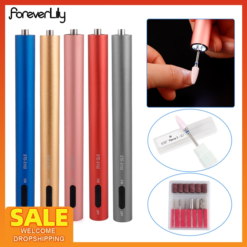 Electric Mini Nail Drill Pen Machine 12000rpm Portable Nail Drill Pen LED Light Manicure Pedicure Nail Polisher Grinding Device