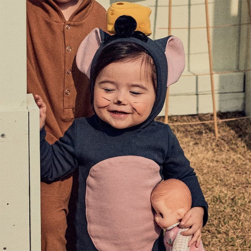 MILANCEL Autumnn Babykleidung Maus Neugeborene Decke Schlafanzug Niedlicher Kleinkind Pyjama Mode Mit Kapuze Säuglingsspielanzug