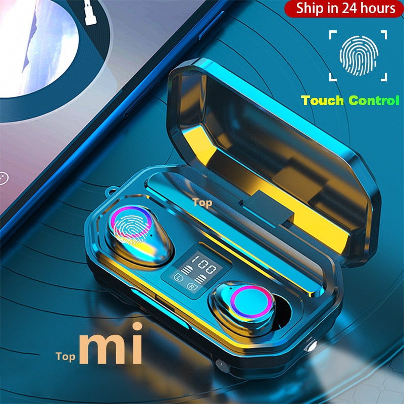 Auriculares TWS Bluetooth 5,0, caja de carga de 3000mAh, auriculares deportivos impermeables, auriculares estéreo 9D, auriculares con batería externa