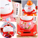 4.2 inch Solar Powered Ceramic Lucky Cat Daruma Figurine Shaking Arm Beckoning Fortune Cat Home Car Decor Wealth Maneki Neko