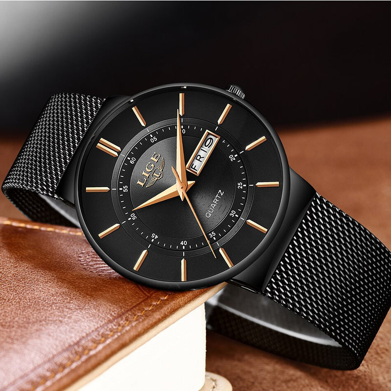 2022 nuevo Reloj de cuarzo negro LIGE, relojes de mujer, Reloj de lujo de marca superior para mujer, Reloj de pulsera sencillo de acero resistente al agua, Reloj