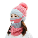 3 Pcs/set Winter Hats For Women With Breathing Mask 2in1 Knitted Hat Girl Pompoms Hat Warm Add Fur Lined Protective Winter Hat