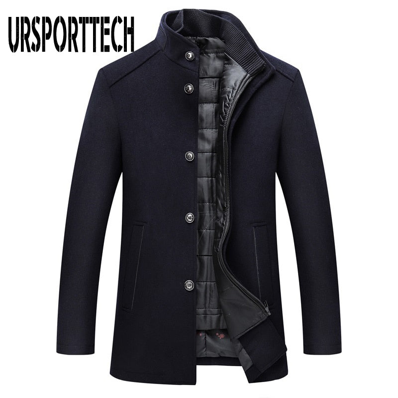 Winter Warm Wool Blend Coat Men Thick Overcoats Topcoat Mens Single Breasted Jackets And Coats With Adjustable Vest Men&
