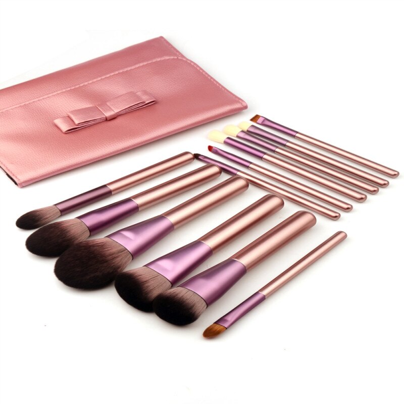 12 Pcs/Set High Quality Makeup Brushes Set Buffs Fiber Wool Facial Blending Brushes Kit
