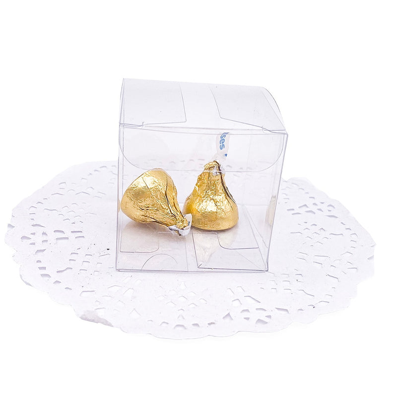 50 unids/lote caja de regalo de recuerdo de boda cuadrada transparente bolsas de dulces de fiesta transparentes de PVC cajas de Chocolate 5x5x5cm caja de dulces