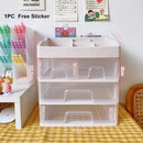 MINKYS Kawaii Large Capacity Transparent Drawer Type Desktop Organizer Desk Storage Box Pen Holder School Office Stationery