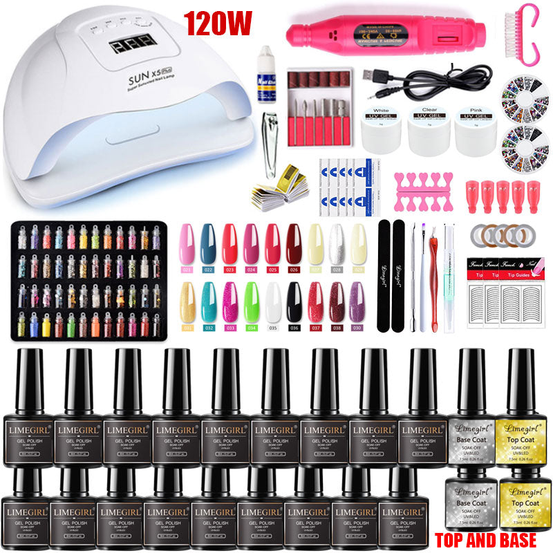 Nagelset 120 / 54W UV-LED-LAMPE für Maniküre-Gel-Nagellack-Set-Kit Gel-Lack Elektrischer Nagelbohrer Maniküre-Sets Nagelkunstwerkzeuge