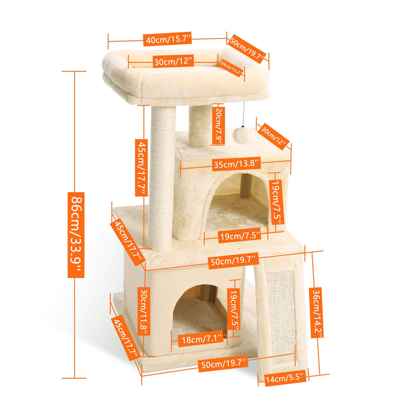 Kratzbaum, mehrstöckiger Turm mit Kratzbäumen, Katzenwohnung, Sisalpfosten, Hängematte, Aktivität, Sprungplattform mit Kugel, grau