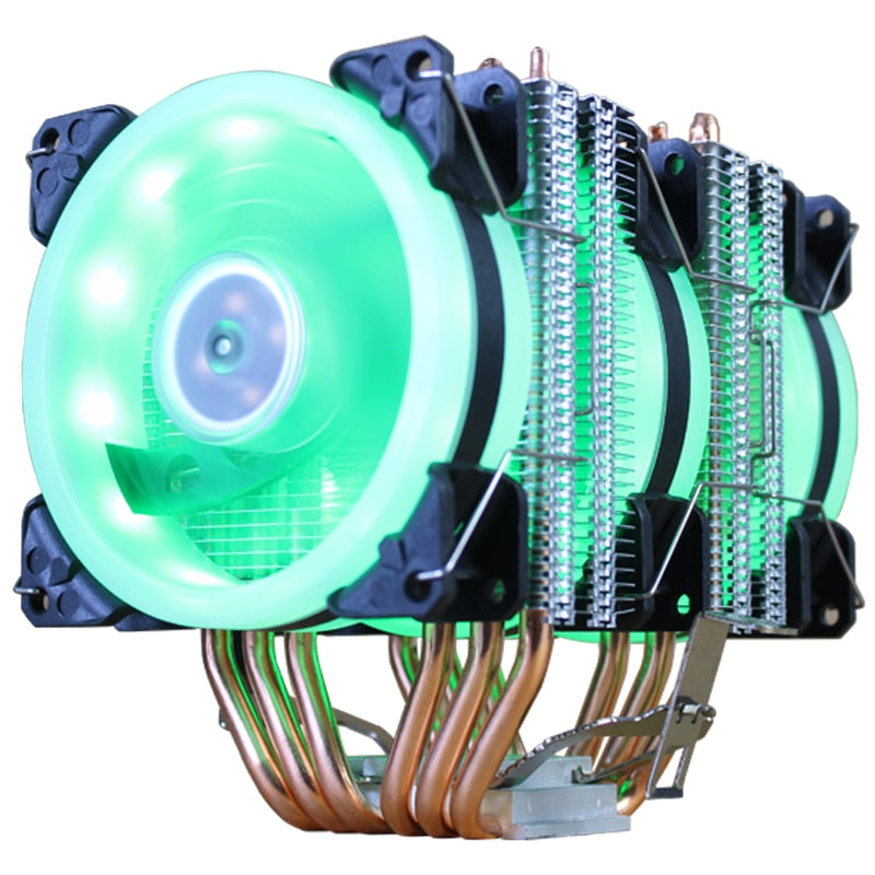 Enfriador de CPU de alta calidad, 6 tubos de calor, refrigeración de doble torre, ventilador RGB de 9cm, ventilador LED compatible con 3 ventiladores, ventilador de CPU de 3 pines para AMD y para Intel
