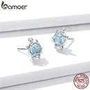 bamoer Ocean Blue Turtles Stud Earrings for Women 925 Sterling Silver Glass and CZ Studs Jewelry Girl Birthday Gifts BSE406