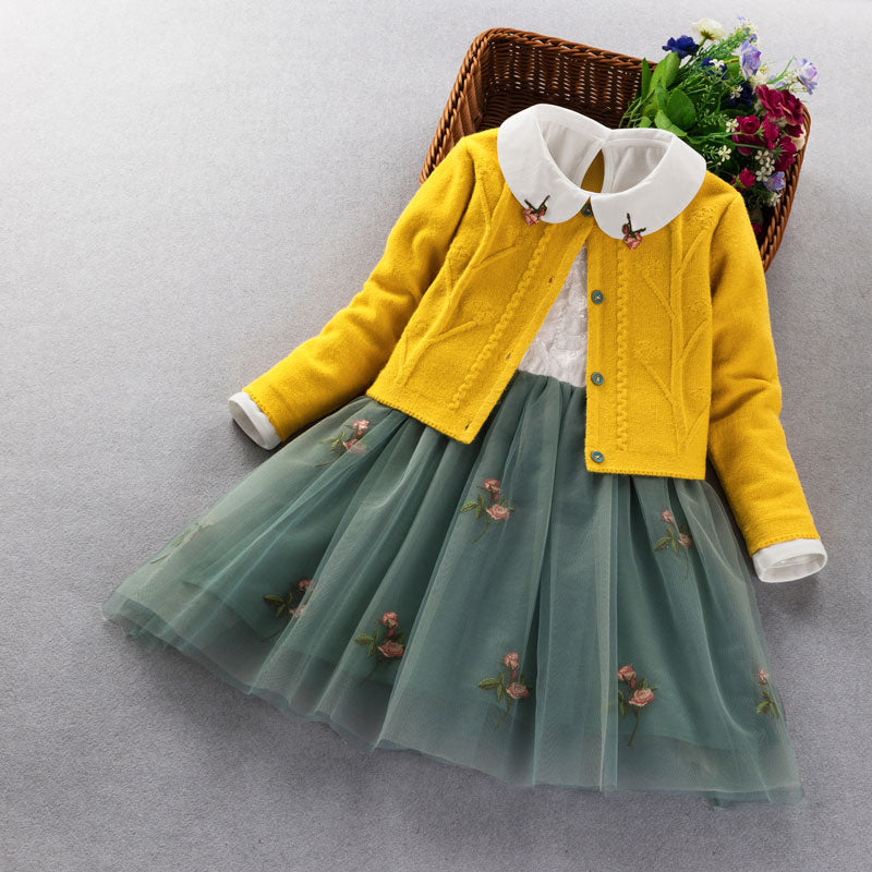 Conjunto de ropa elegante para niñas nuevo 2022 primavera otoño niños princesa abrigo + vestido 2 uds traje para niñas fiesta niños ropa 3 5 8 9 años