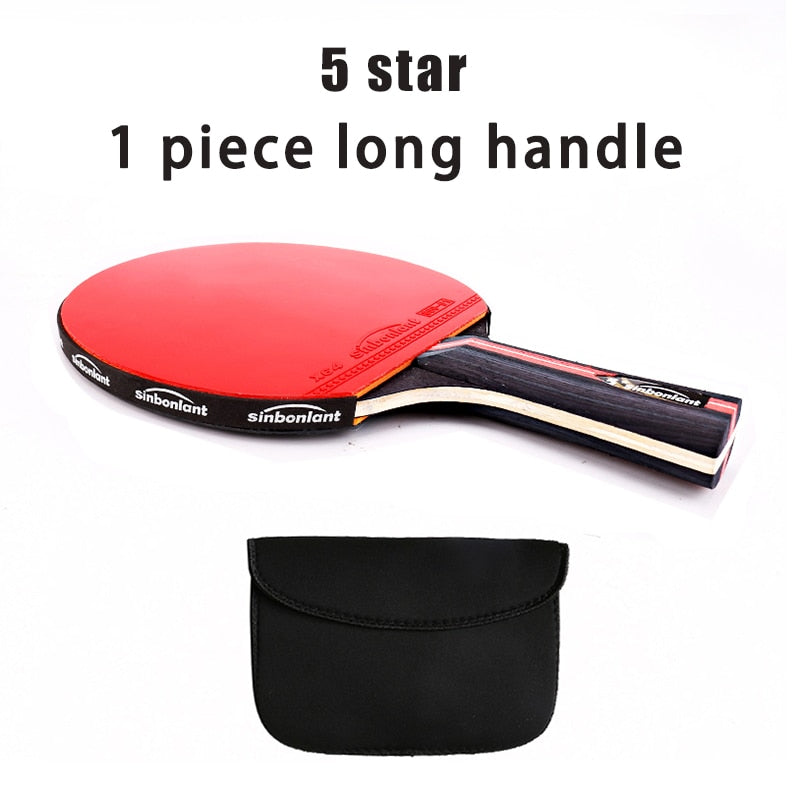 Raqueta de tenis profesional, hoja de carbono de mango largo corto, goma con granos de doble cara en raquetas de Ping Pong con estuche