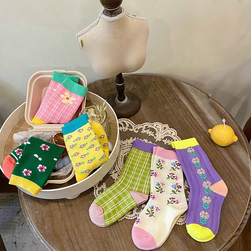 6 Paare/Los Kinder Socken Frühling Koreanische Mode Blumen Baby Mädchen Socken Prinzessin Atmungsaktive Sport Baumwolle Socken