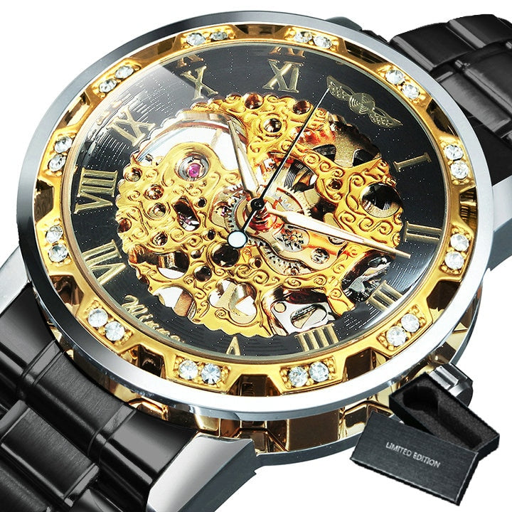 Winner Transparent Diamond Mechanical Watch Skeleton Wrist Watch for Men Top Brand Luxury Watches Unisex Size Clock reloj hombre